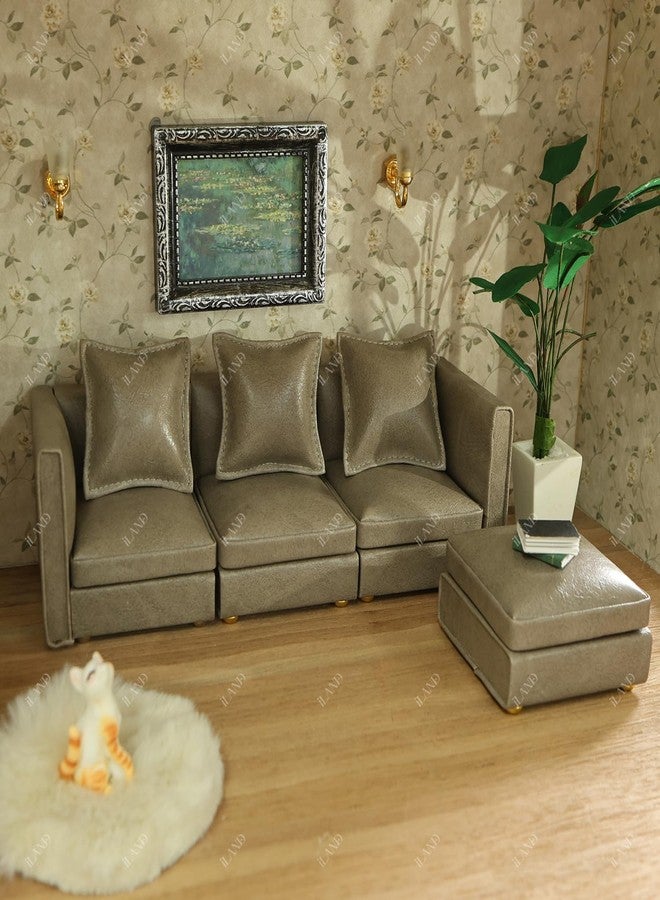 iland طقم أريكة زاوية مصغرة من iLAND لأثاث بيت الدمى، مناسب لديكور بيت الدمى، يتناسب مع ملحقات بمقياس 1/12، أريكة عصرية رمادية من الجلد الصناعي، تصميم كلاسيكي خالد - Image 4